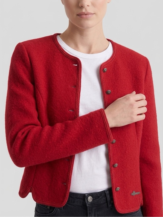 Orig Salzburger Sweaters - Vintage Original Salzburger Austrian Red Boiled Wool Trachten Jacket 4/6 Small